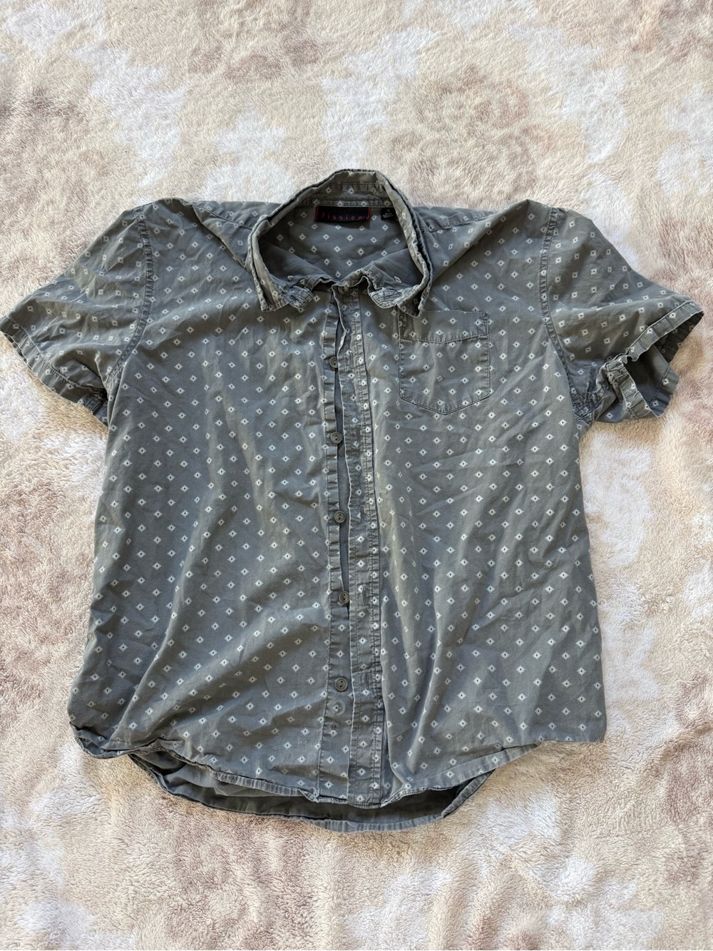Men's Short-Sleeve Button-Down Shirt - Gray with Micro Print